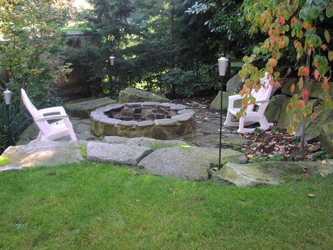 Stone fire ring installed by Environmental Construction Inc. in Kirkland WA