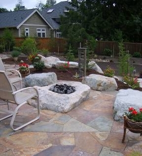 Rock Fire Pit installed by Environmental Construction Inc. in Kirkland WA