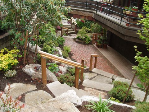 Hand-railings for steps designed by Environmental Construction Inc. in Kirkland WA